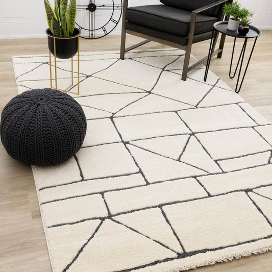Kalora Interiors - Talia Cream Black Geometric Lattice Design Rug, 67 x 96 - 1345/26 200290 veiw 2