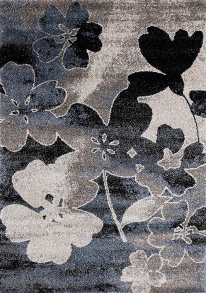 Kalora Interiors - Breeze Blue Cream Black Poppies Rug, 20in x 77in - E188/7717 60230 veiw 1
