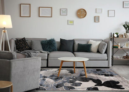 Kalora Interiors - Breeze Blue Cream Black Poppies Rug, 53in x 77in - E188/7717 160230 veiw 3