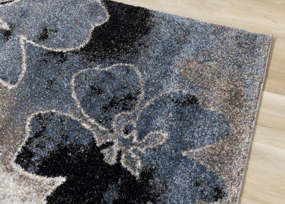 Kalora Interiors - Breeze Blue Cream Black Poppies Rug, 53in x 77in - E188/7717 160230 veiw 4