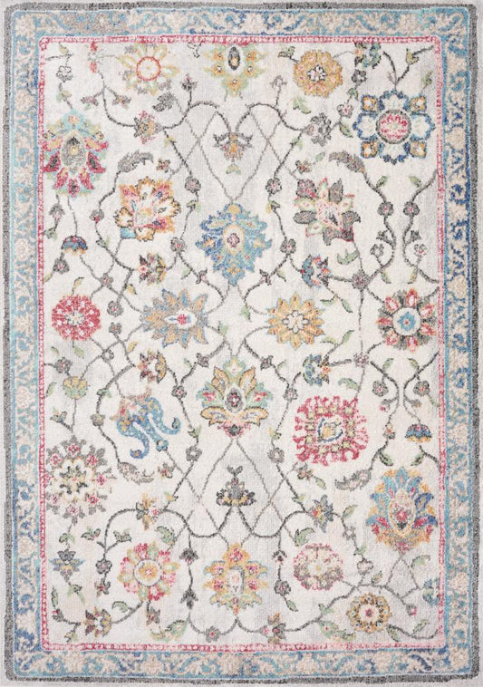 Kalora Interiors - Fresco Cream Grey Pink Yellow Orange Floral Border Rug, 67in x 96in - F708/6242 200290 veiw 1
