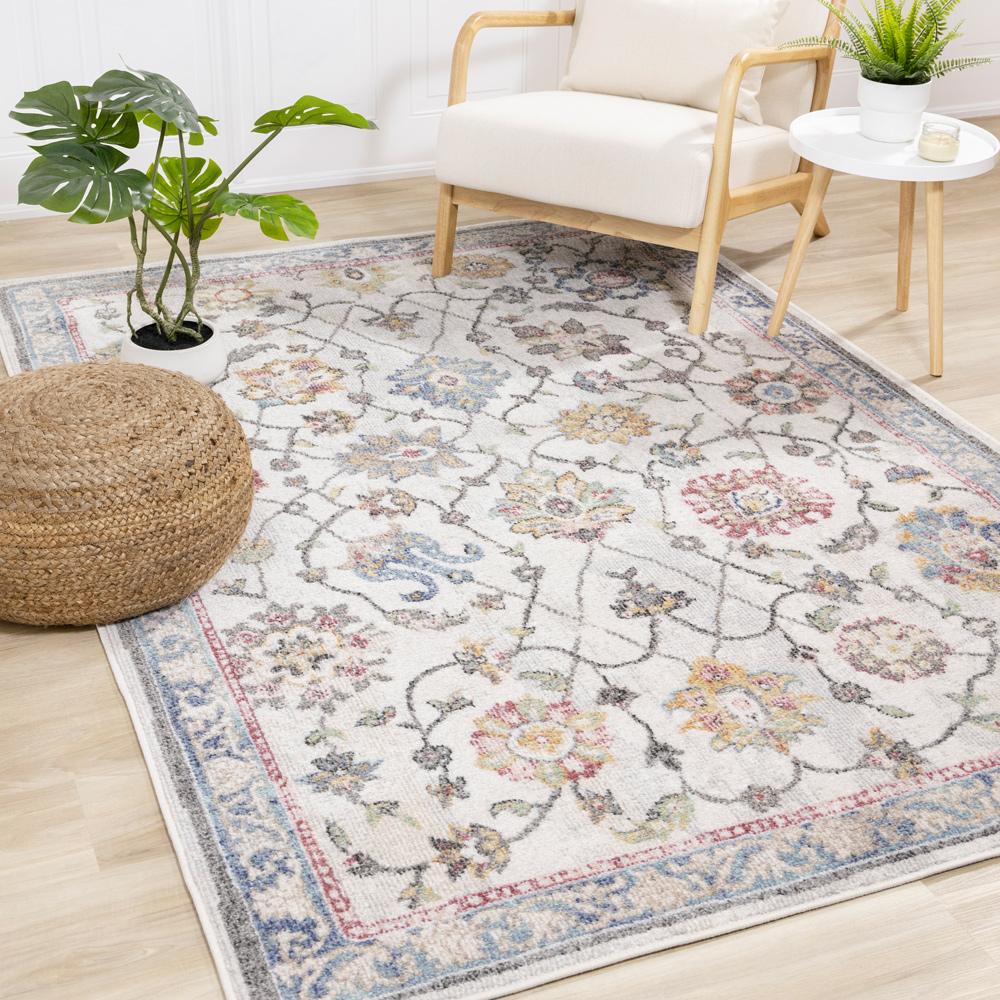 Kalora Interiors - Fresco Cream Grey Pink Yellow Orange Floral Border Rug, 67in x 96in - F708/6242 200290 veiw 2