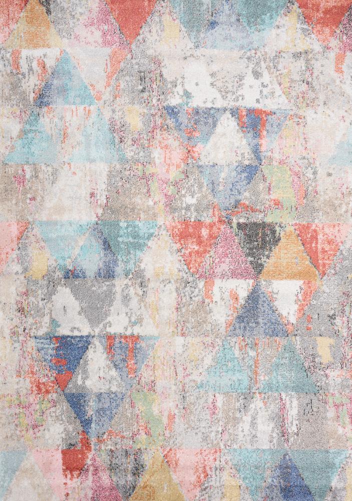 Kalora Interiors - Fresco Distressed Grey Pink Blue Yellow Triangular Pattern Rug, 53in x 77in - F727/6252 160230 veiw 1