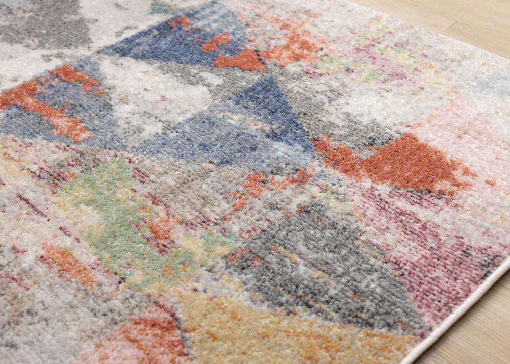 Kalora Interiors - Fresco Distressed Grey Pink Blue Yellow Triangular Pattern Rug, 53in x 77in - F727/6252 160230 veiw 4