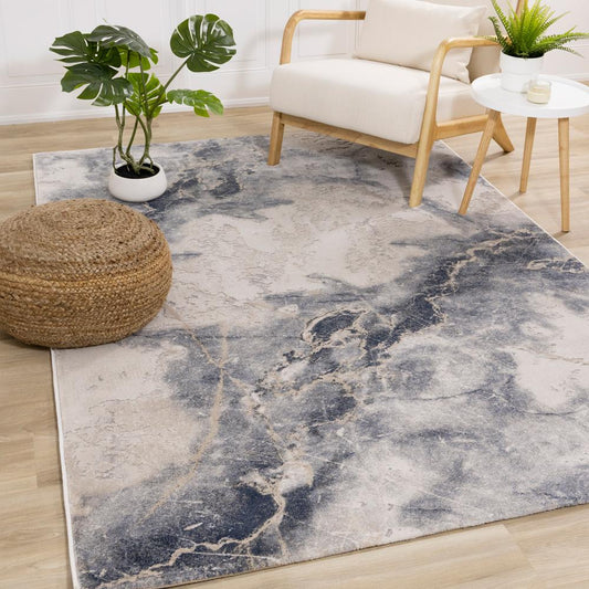 Kalora Interiors - Luca Blue Cream Marble Print Rug, 53in x 77in - G184/0262 160230 veiw 2
