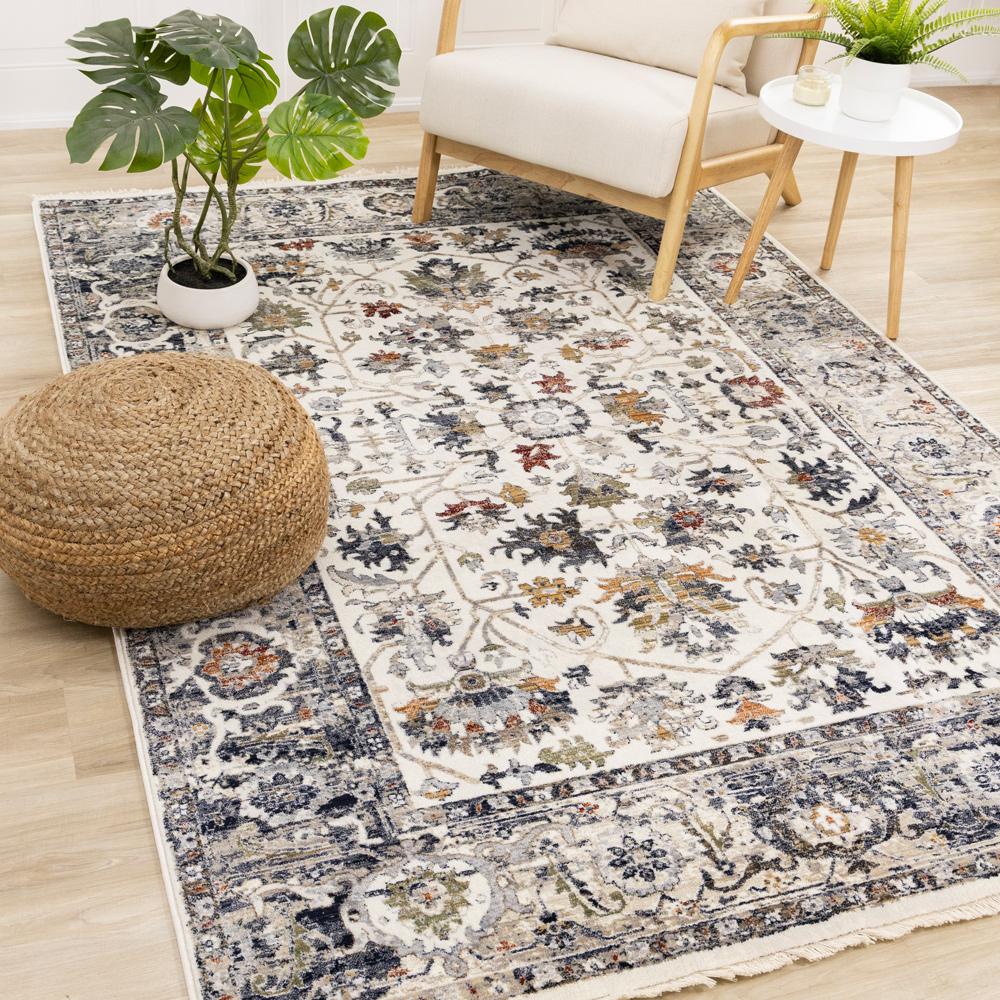 Kalora Interiors - Serene Cream Blue Intricate Border Rug, 20in x 710in - D984/7424 60240 veiw 2