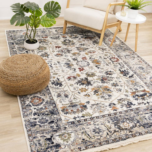 Kalora Interiors - Serene Cream Blue Intricate Border Rug, 67in x 102in - D984/7424 200310 veiw 2