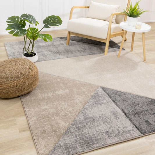 Kalora Interiors - Folio Grey Beige Carved Triangular Pattern Rug, 67in x 96in - F853/6737 200290 veiw 2