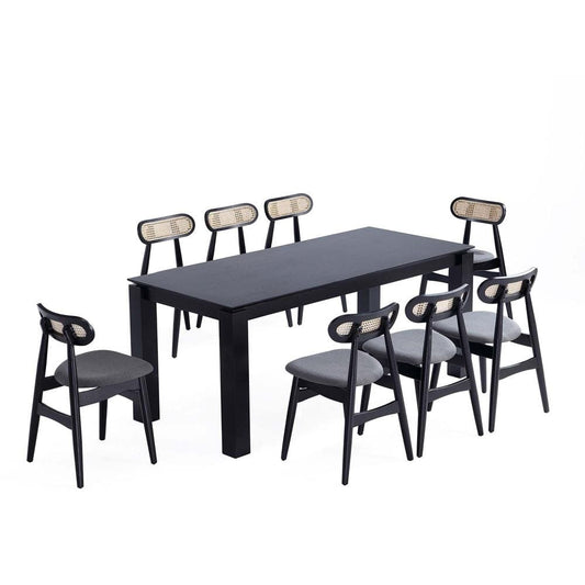Manhattan Comfort - 9-Piece Colbert and Rockaway Woven Polycotton Dining with Dining Chair - American Ash WoodDining Table - American Solid Ash Wood Legs in Black and GreyBlack - 8-DT02DCCA02-GY veiw 1