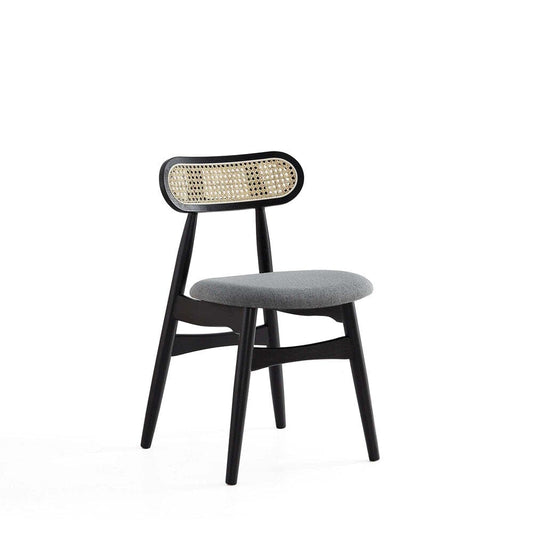 Manhattan Comfort - 9-Piece Colbert and Rockaway Woven Polycotton Dining with Dining Chair - American Ash WoodDining Table - American Solid Ash Wood Legs in Black and GreyBlack - 8-DT02DCCA02-GY veiw 2