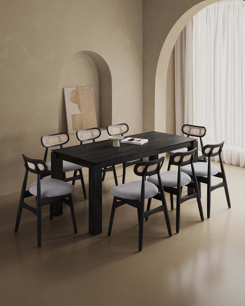 Manhattan Comfort - 9-Piece Colbert and Rockaway Woven Polycotton Dining with Dining Chair - American Ash WoodDining Table - American Solid Ash Wood Legs in Black and GreyBlack - 8-DT02DCCA02-GY veiw 10