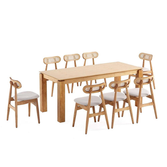 Manhattan Comfort - 9-Piece Colbert and Rockaway Woven Polycotton Dining with Dining Chair - American Ash WoodDining Table - American Solid Ash Wood Legs in Nature and OatmealNature - 8-DT02DCCA02-OM veiw 1
