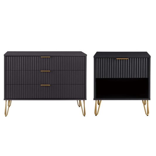 Manhattan Comfort - 2-Piece DUMBO Nightstand and Dresser with 4 Drawers in Black - 2-DB01-BK veiw 1
