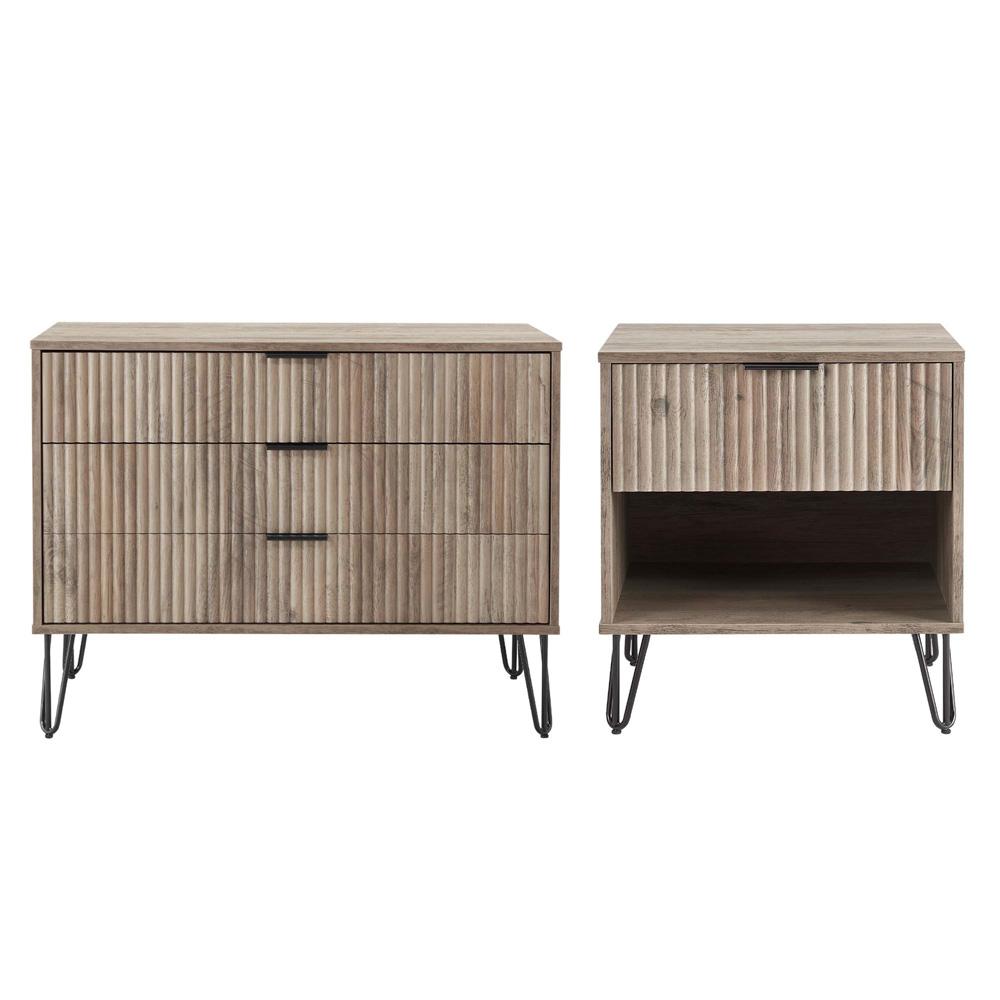 Manhattan Comfort - 2-Piece DUMBO Nightstand and Dresser with 4 Drawers in GreyRustic Grey - 2-DB01-GY veiw 1
