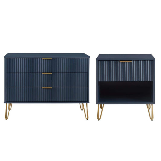 Manhattan Comfort - 2-Piece DUMBO Nightstand and Dresser with 4 Drawers in Midnight Blue - 2-DB01-MB veiw 1
