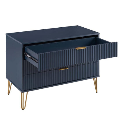 Manhattan Comfort - 2-Piece DUMBO Nightstand and Dresser with 4 Drawers in Midnight Blue - 2-DB01-MB veiw 6