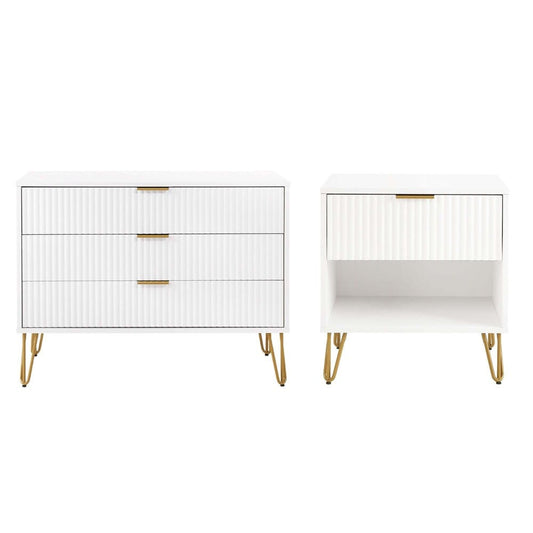 Manhattan Comfort - 2-Piece DUMBO Nightstand and Dresser with 4 Drawers in White - 2-DB01-WH veiw 1