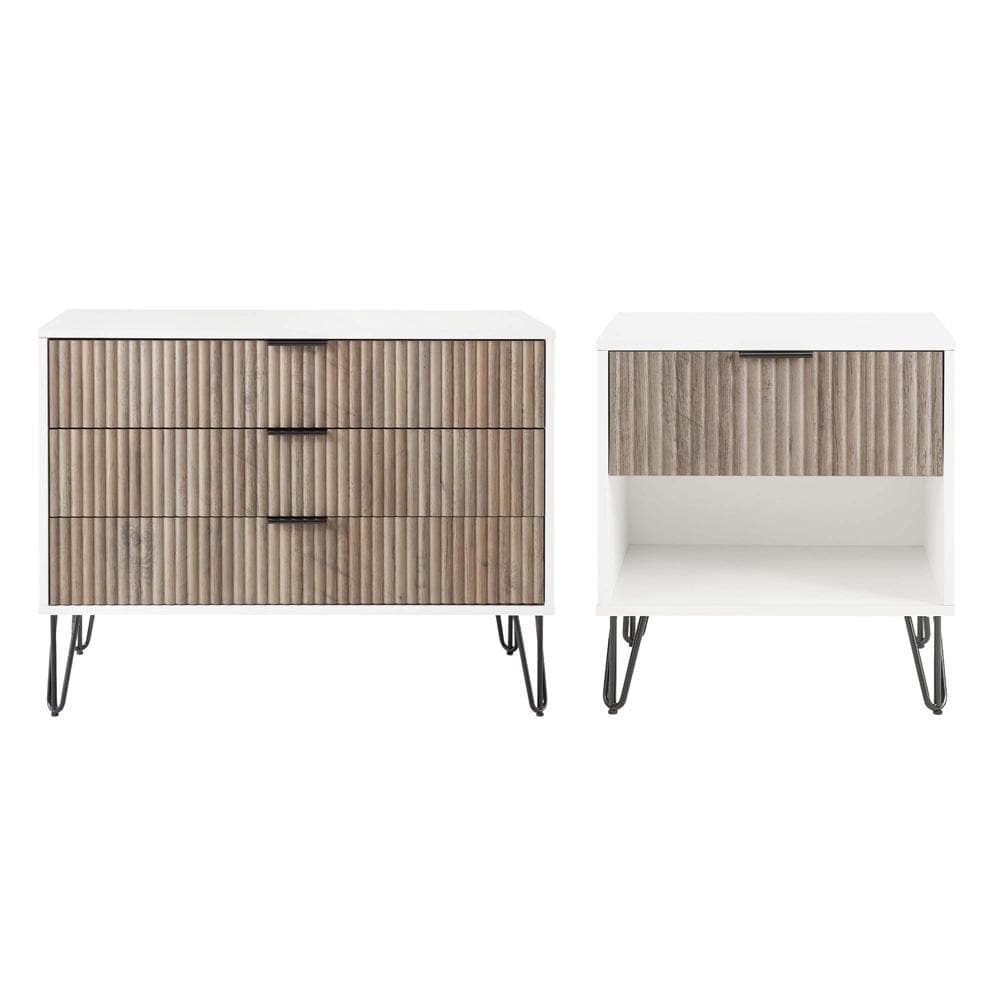 Manhattan Comfort - 2-Piece DUMBO Nightstand and Dresser with 4 Drawers in White and GreyWhite and Rustic Grey - 2-DB01-WG veiw 1