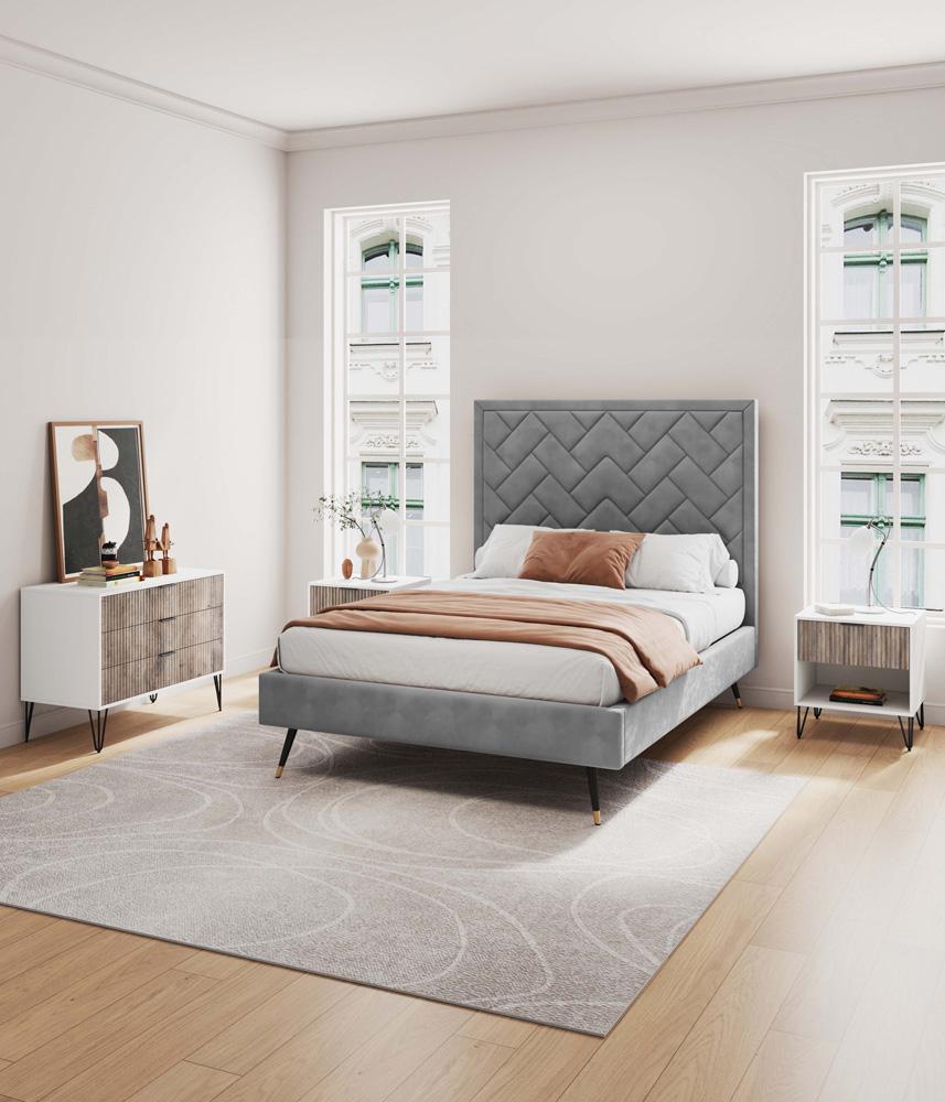 Manhattan Comfort - 2-Piece DUMBO Nightstand and Dresser with 4 Drawers in White and GreyWhite and Rustic Grey - 2-DB01-WG veiw 10