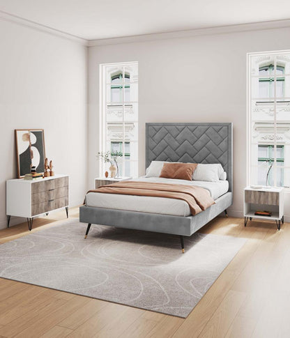 Manhattan Comfort - 2-Piece DUMBO Nightstand and Dresser with 4 Drawers in White and GreyWhite and Rustic Grey - 2-DB01-WG veiw 10