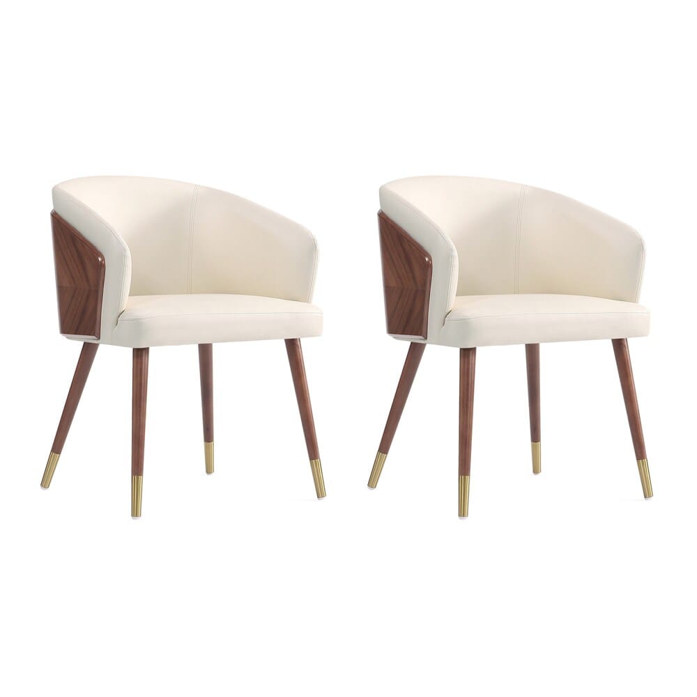 Manhattan Comfort - Raya Leatherette Dining Chair with Beech Wood Legs in Walnut and Cream - Set of 2 - 2-DC082-CR veiw 1