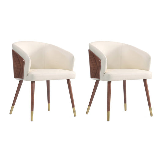 Manhattan Comfort - Raya Leatherette Dining Chair with Beech Wood Legs in Walnut and Cream - Set of 2 - 2-DC082-CR veiw 1