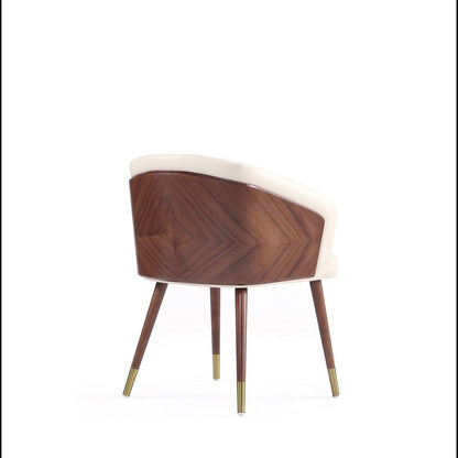 Manhattan Comfort - Raya Leatherette Dining Chair with Beech Wood Legs in Walnut and Cream - Set of 2 - 2-DC082-CR veiw 3