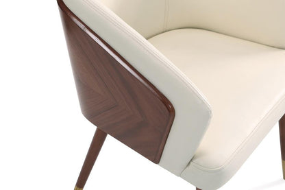 Manhattan Comfort - Raya Leatherette Dining Chair with Beech Wood Legs in Walnut and Cream - Set of 2 - 2-DC082-CR veiw 6