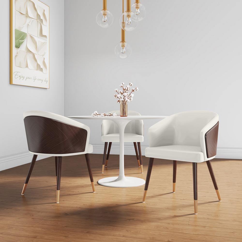 Manhattan Comfort - Raya Leatherette Dining Chair with Beech Wood Legs in Walnut and Cream - Set of 2 - 2-DC082-CR veiw 7