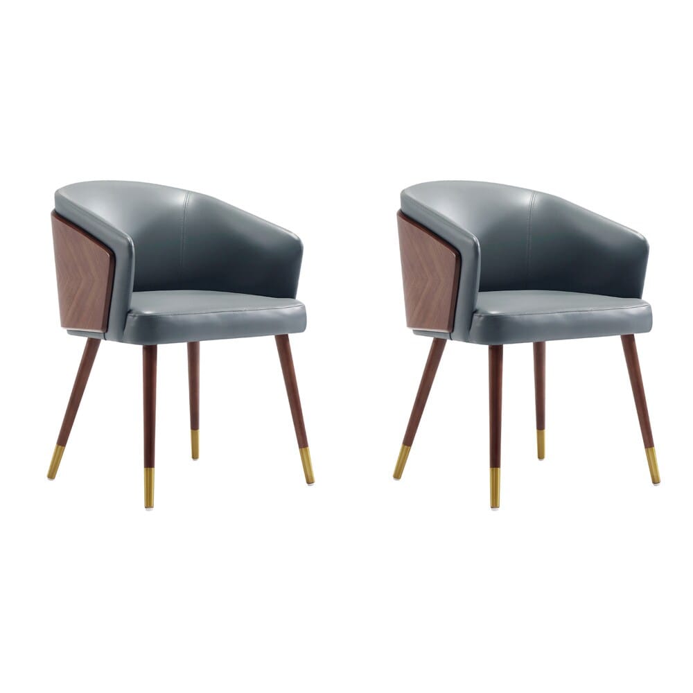 Manhattan Comfort - Raya Leatherette Dining Chair with Beech Wood Legs in Walnut and Graphite Grey - Set of 2 - 2-DC082-GY veiw 1