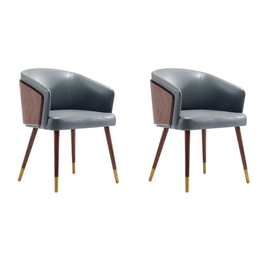 Manhattan Comfort - Raya Leatherette Dining Chair with Beech Wood Legs in Walnut and Graphite Grey - Set of 2 - 2-DC082-GY veiw 1