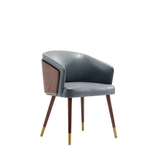 Manhattan Comfort - Raya Leatherette Dining Chair with Beech Wood Legs in Walnut and Graphite Grey - Set of 2 - 2-DC082-GY veiw 2