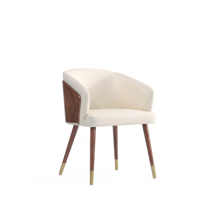 Manhattan Comfort - Raya Leatherette Dining Chair with Beech Wood Legs in Walnut and Cream - DC082-CR veiw 2