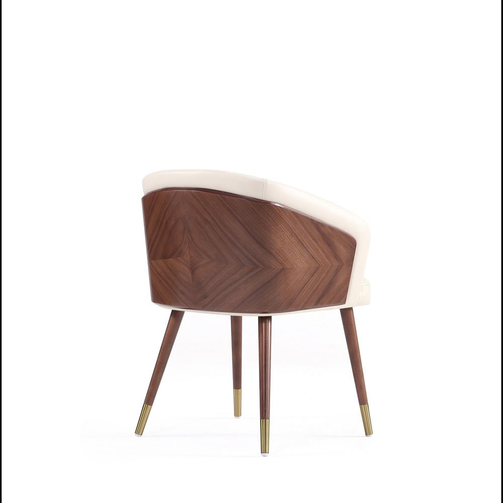 Manhattan Comfort - Raya Leatherette Dining Chair with Beech Wood Legs in Walnut and Cream - DC082-CR veiw 3