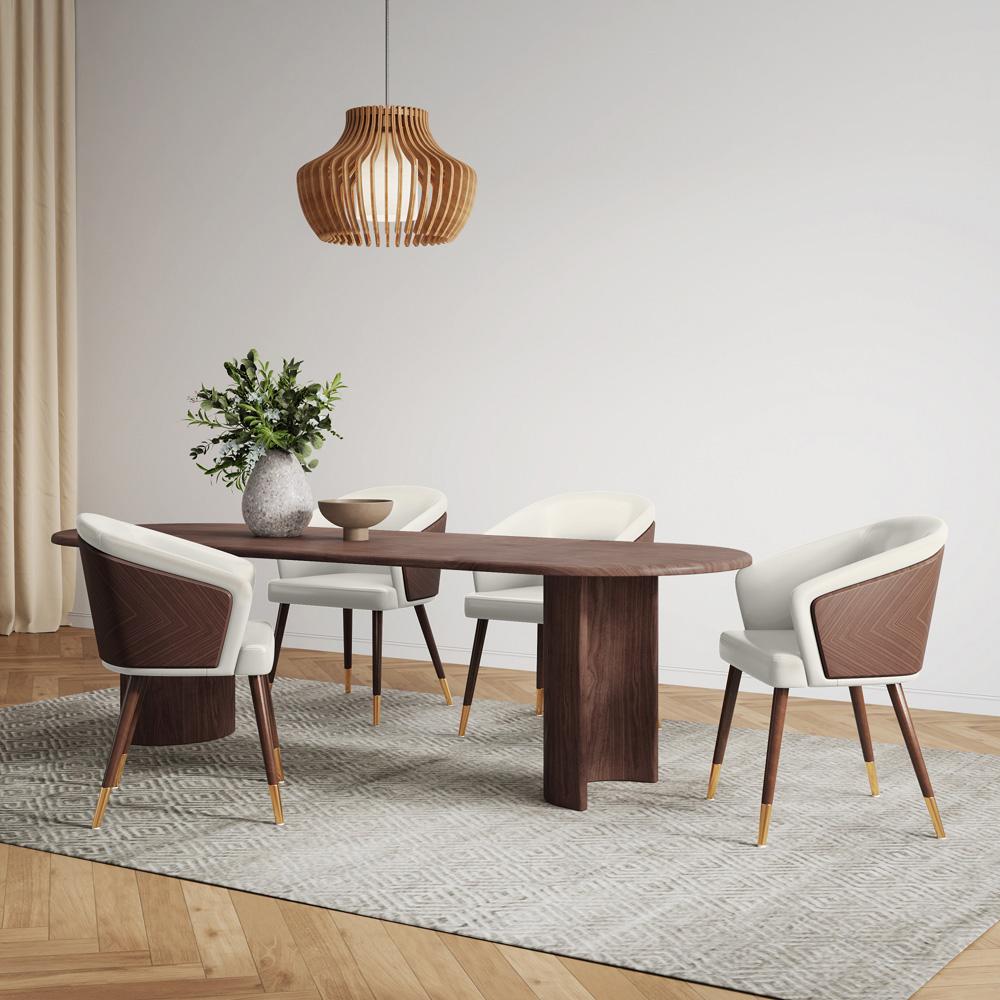 Manhattan Comfort - Raya Leatherette Dining Chair with Beech Wood Legs in Walnut and Cream - DC082-CR veiw 7