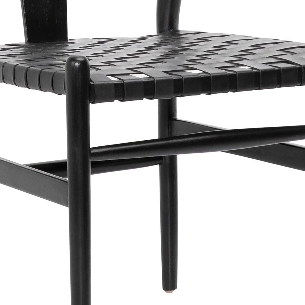 Henry & Mason - Perdino Antique Black Teak Wood and Full Grain Leather Weave Counter Stool - DV7282 veiw 5