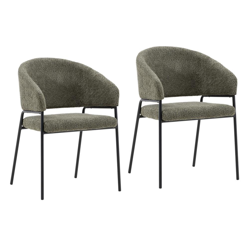 Henry & Mason - Lusk Iron Dining Chair with Olive Green Boucle Fabric - Set of 2 - DV7260 veiw 1