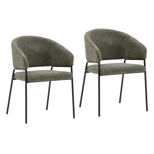 Henry & Mason - Lusk Iron Dining Chair with Olive Green Boucle Fabric - Set of 2 - DV7260 veiw 1