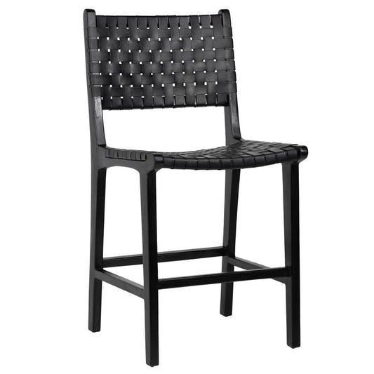 Henry & Mason - Chase Teak Wood and Full Grain Leather Counter Stool in Antique Black - DV7274 veiw 1
