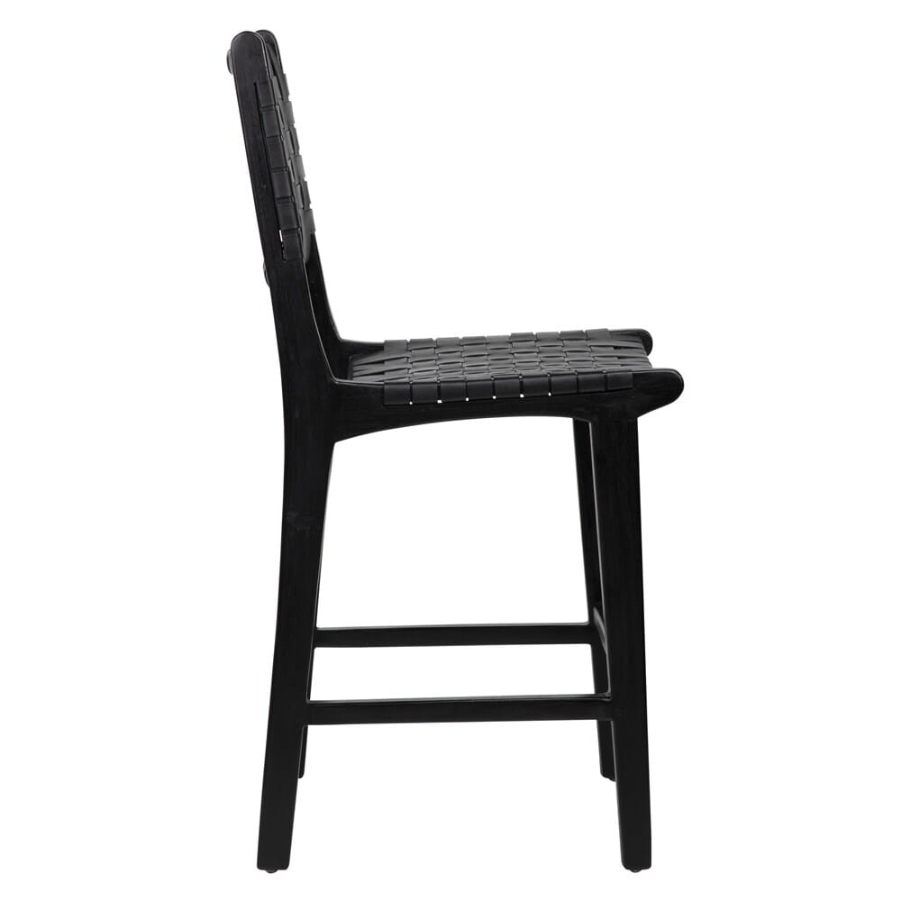 Henry & Mason - Chase Teak Wood and Full Grain Leather Counter Stool in Antique Black - DV7274 veiw 3