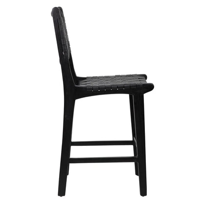 Henry & Mason - Chase Teak Wood and Full Grain Leather Counter Stool in Antique Black - DV7274 veiw 3