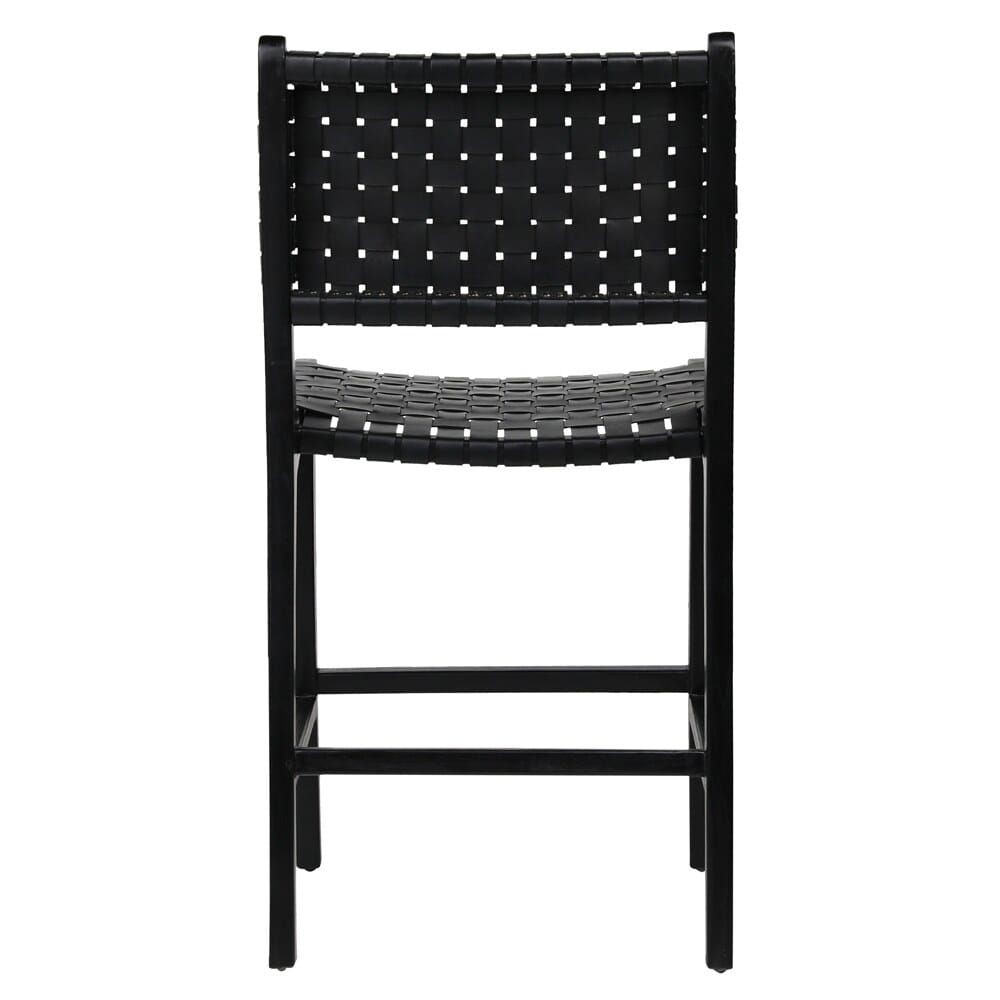Henry & Mason - Chase Teak Wood and Full Grain Leather Counter Stool in Antique Black - DV7274 veiw 4