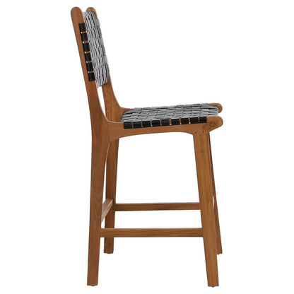 Henry & Mason - Chase Natural Teak Wood and Full Grain Leather Counter Stool in Antique Black - DV7273 veiw 3