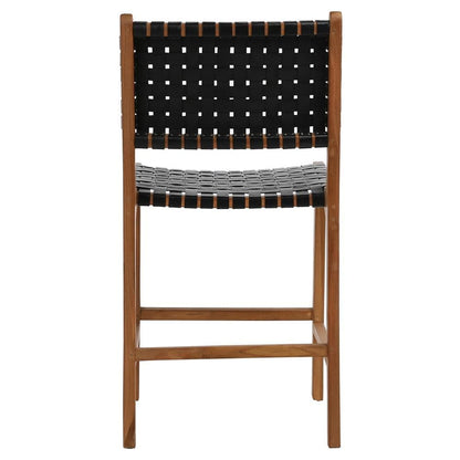 Henry & Mason - Chase Natural Teak Wood and Full Grain Leather Counter Stool in Antique Black - DV7273 veiw 4