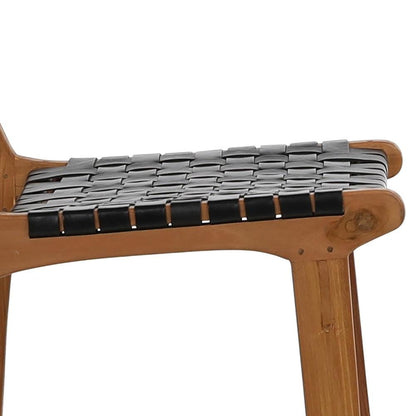 Henry & Mason - Chase Natural Teak Wood and Full Grain Leather Counter Stool in Antique Black - DV7273 veiw 5