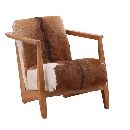 Henry & Mason - Nilda Natural Teak Wood with Brown and White Goat Hide Occasional Chair - DV7042 veiw 1