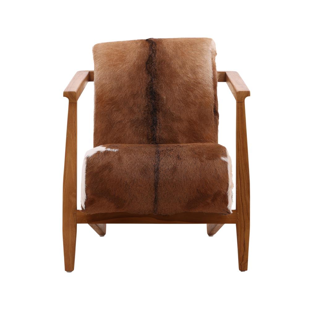 Henry & Mason - Nilda Natural Teak Wood with Brown and White Goat Hide Occasional Chair - DV7042 veiw 2