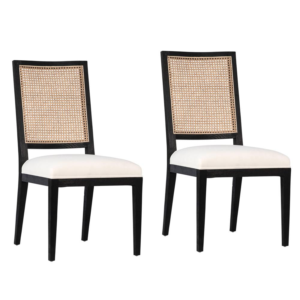 Henry & Mason - Edward Black Oak Wood with Natural Rattan and White Performance Fabric - DV7336 veiw 1