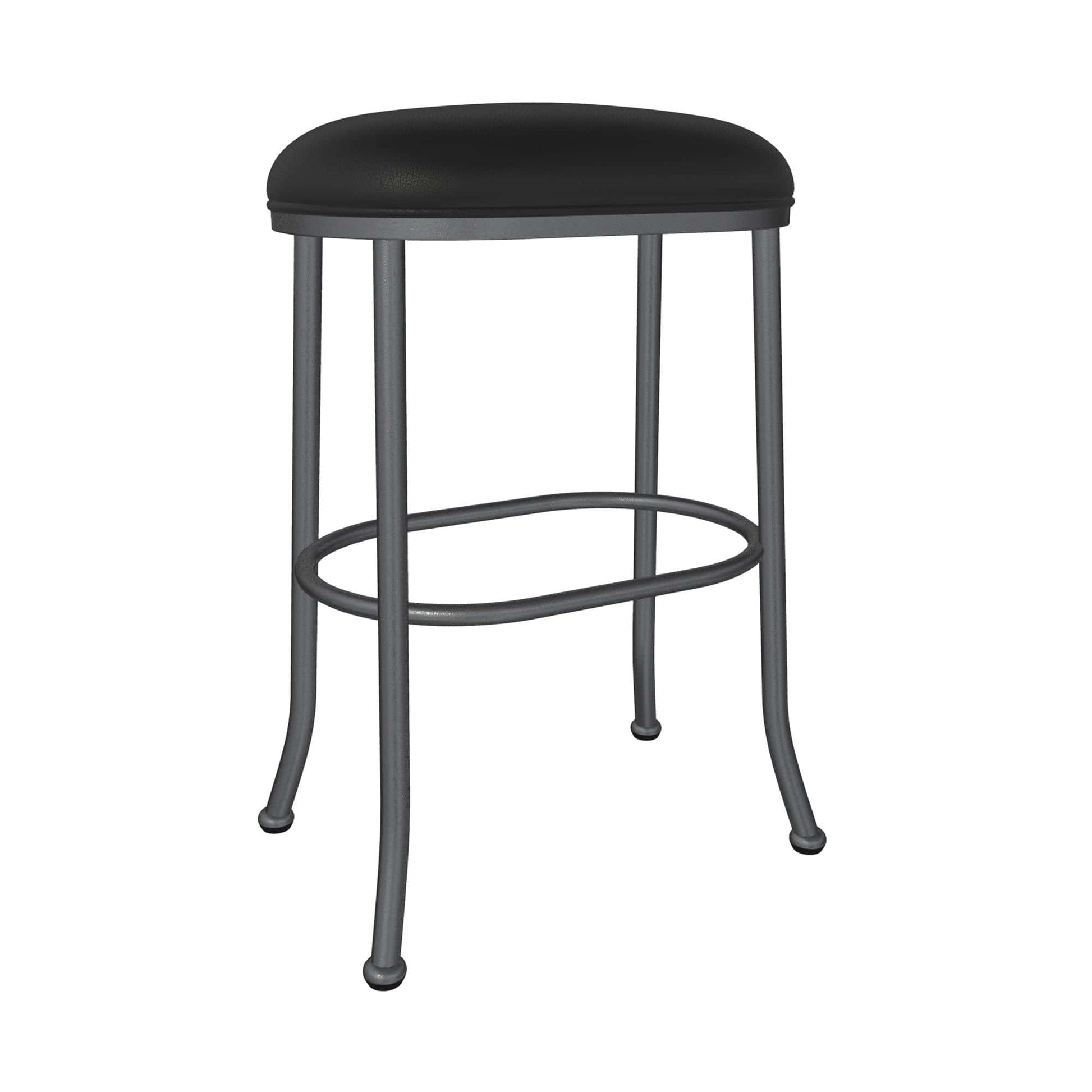 Wesley Allen - Dortmund 30in Bar Height Backless Stool in Licorice Black Vinyl with a Hand Powder-Painted Lustrous Silver White Finish - B245H30-XB-SLP-DBLK veiw 1