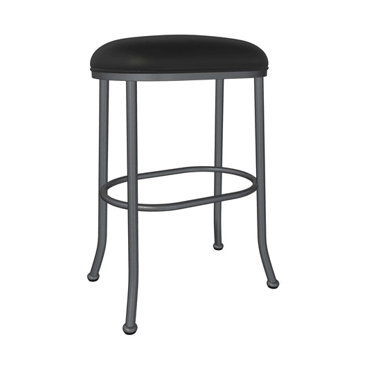 Wesley Allen - Dortmund 30in Bar Height Backless Stool in Licorice Black Vinyl with a Hand Powder-Painted Lustrous Silver White Finish - B245H30-XB-SLP-DBLK veiw 1